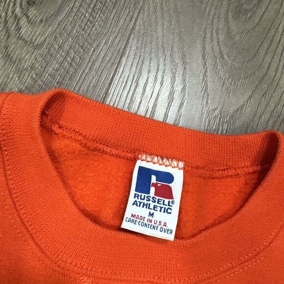 Russell Athletic 90s Crewneck Sweatshirt Vintage Orange Blank USA Men's Medium - Picture 5 of 6